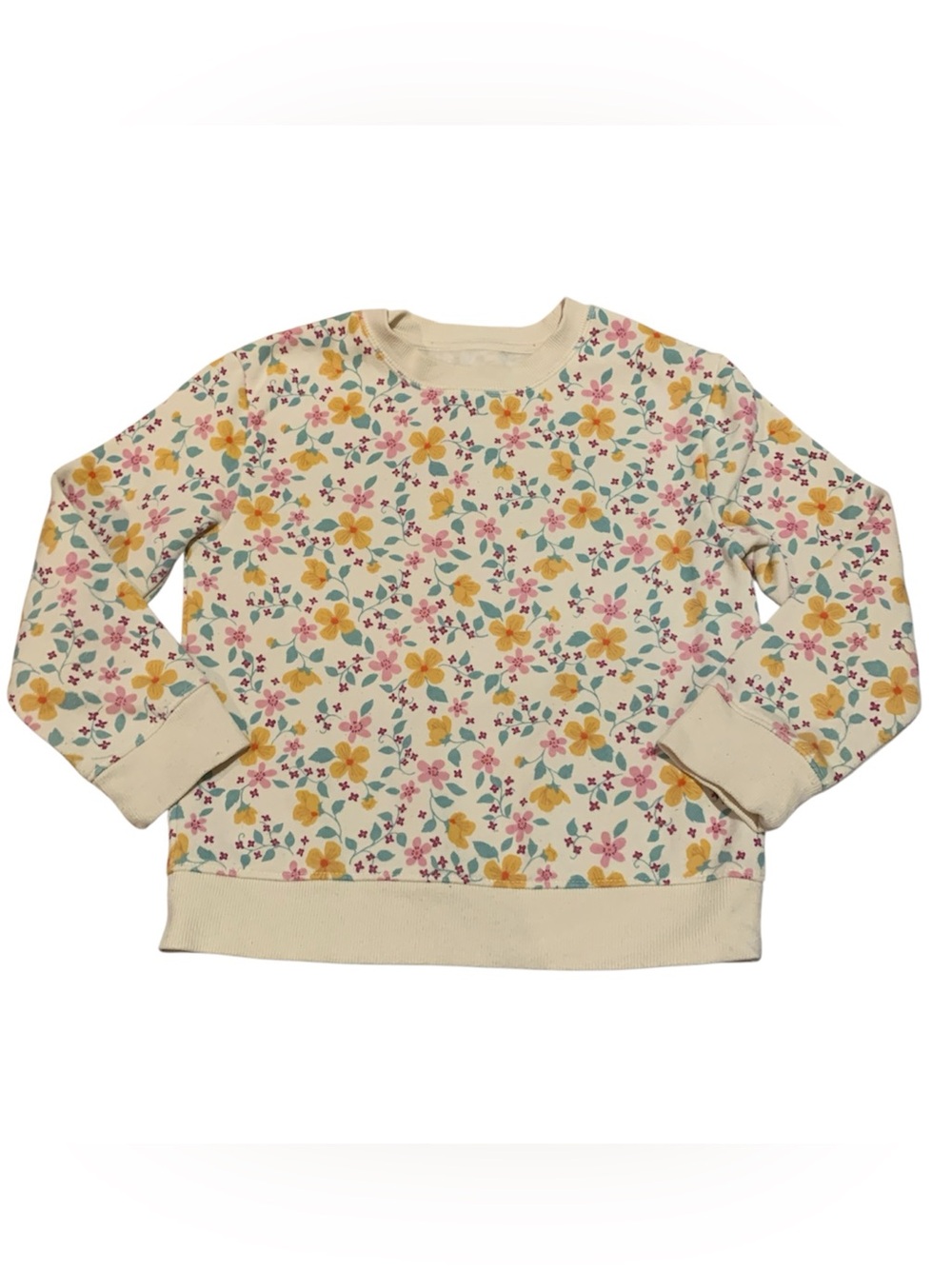 Cat & Jack Cream Floral Crewneck Sweatshirt with Yellow & Pink Flowers